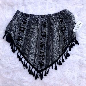 Print Bandeau Top with Tassels